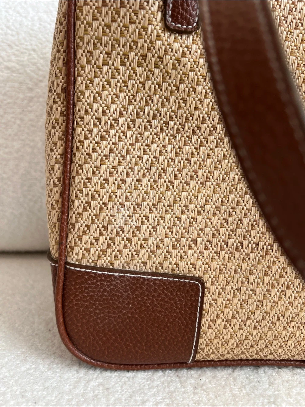 Jaclyn Smith Woven Straw Shoulder Bag with Brown Leather Trim